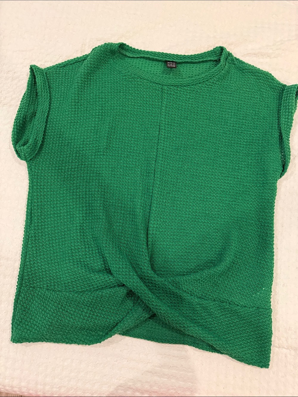 SHEIN Emerald Green Textured Twist-Hem Short Sleeve Top